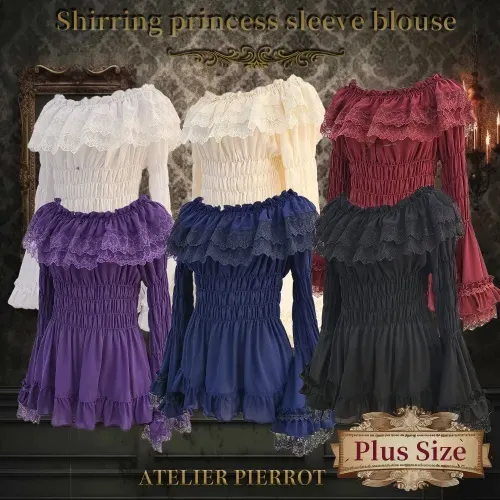 Shirring princess sleeve blouse Plus Size