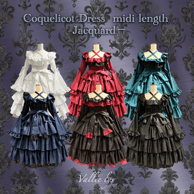 【Vallée lys】Coquelicot Dress midi length Jacquard
