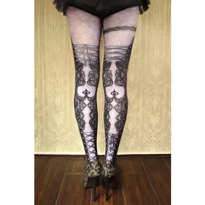 Corset tights DOUBLE LACE - purple -