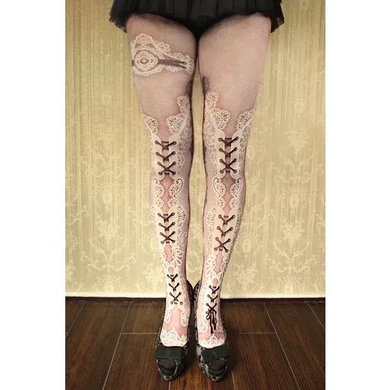 Corset tights DOUBLE LACE - dolly pink -
