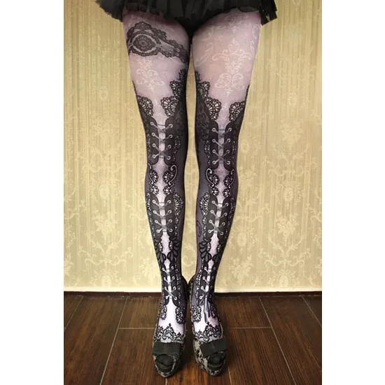 Corset tights DOUBLE LACE - purple -