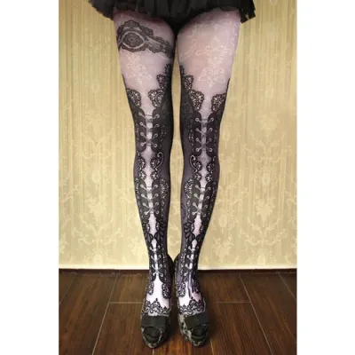 Corset tights DOUBLE LACE - purple -