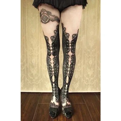 Corset tights DOUBLE LACE - black -