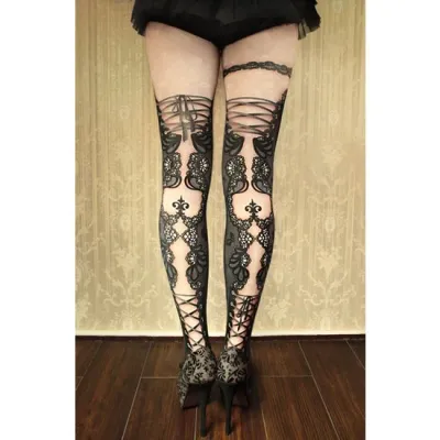 Corset tights DOUBLE LACE - black -