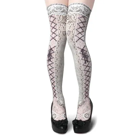 Corset over knee socks SIDE LACE-UP -IVORY-