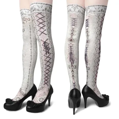 Corset over knee socks SIDE LACE-UP -IVORY-