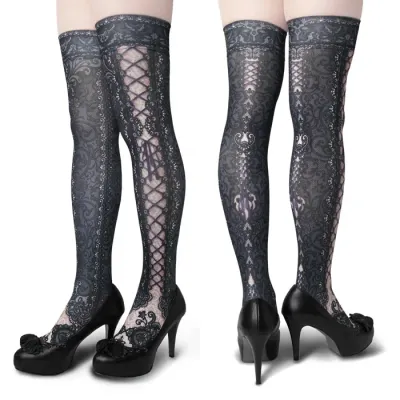 Corset over knee socks SIDE LACE-UP -BLACK-