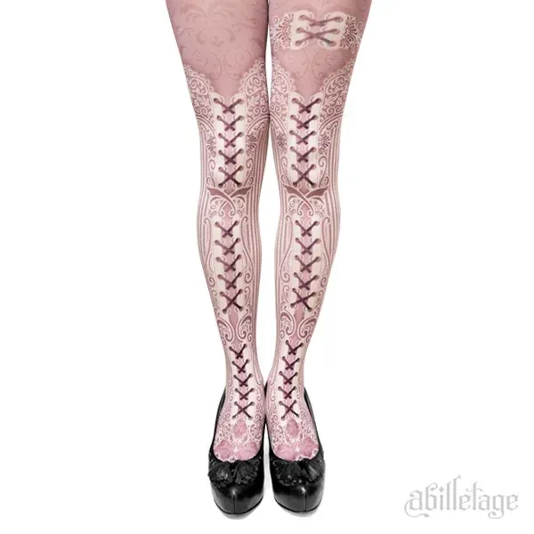 Corset tights STRIPE LACE -Dolly Pink-