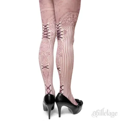 Corset tights STRIPE LACE -Dolly Pink-