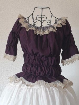 Purple Full Shirring embroidery lace blouse