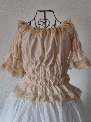 Cream Full shirring embroidery lace blouse