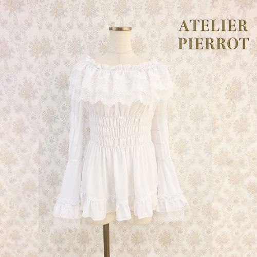 ATELIER PIERROT Lace shirring princess sleeve blouse