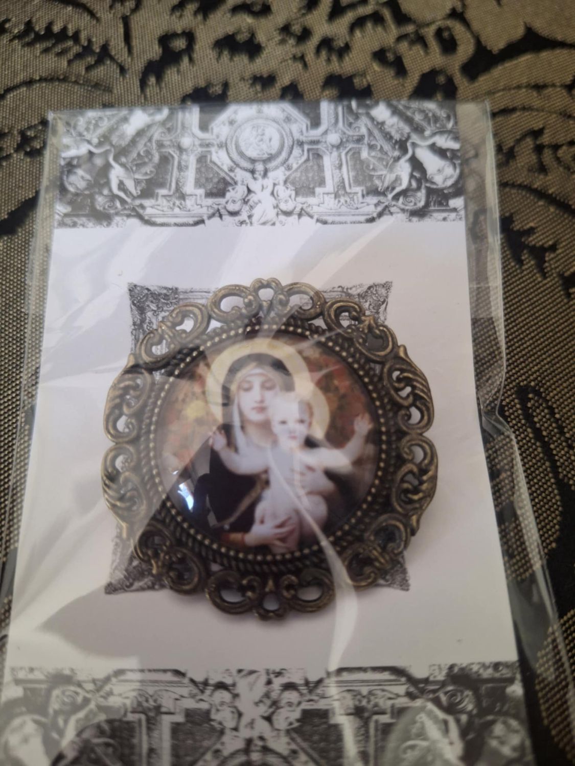 Religious Peinting glass brooch