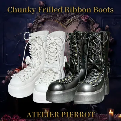 Chunky Frilled Ribbon Boots