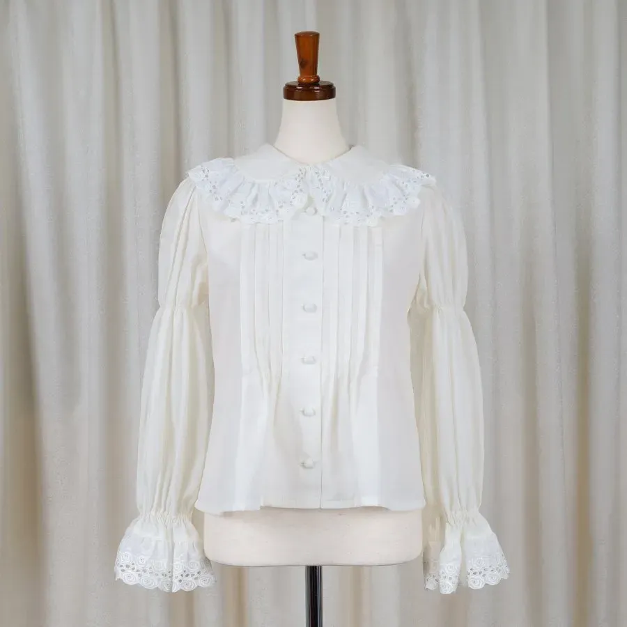 Round Collar Frill blouse Ivory
