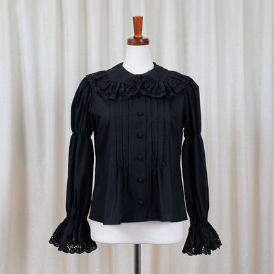 Round Collar Frill blouse Black