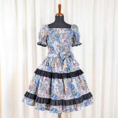 Antique Bloom Dress onepiece Blue rose x Black lace