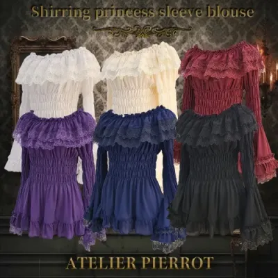 Lace shirring princess sleeve blouse