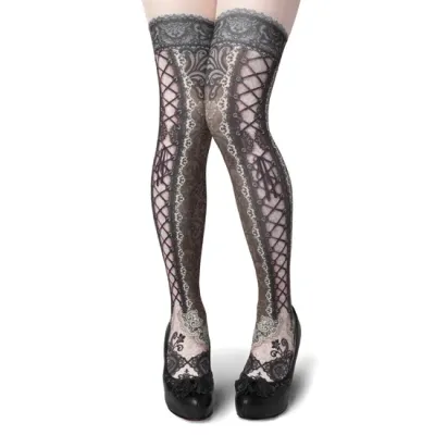 Corset over knee socks SIDE LACE-UP -BROWN-