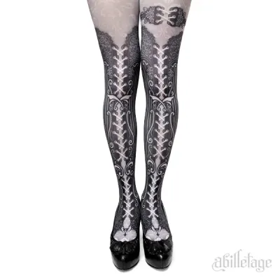 Corset tights STRIPE LACE -Monochrome-