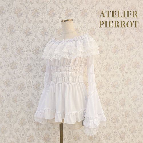 ATELIER PIERROT Lace shirring princess sleeve blouse