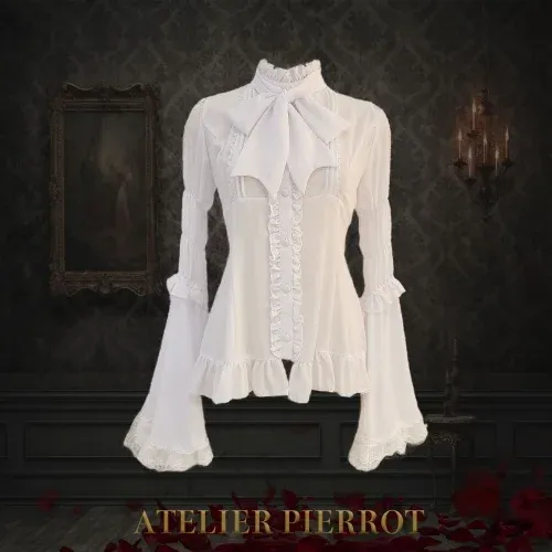 Stand Collar Princess Sleeve Blouse, Color: White