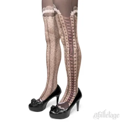Corset tights SIDE LACE UP - BROWN BEIGE -