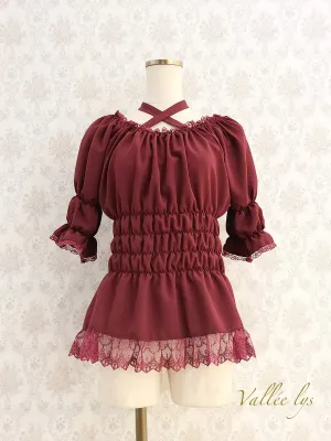 【Vallée lys】Half-sleeve shirring blouse