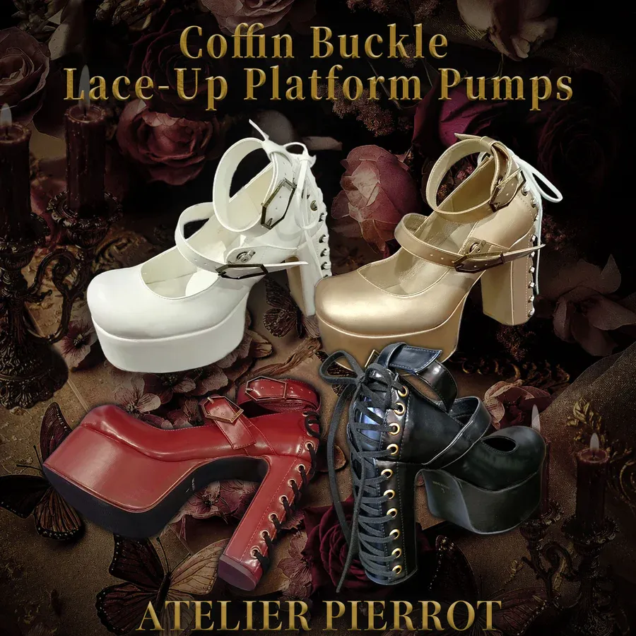 Coffin Buckle Lace-Up Platform Pumps