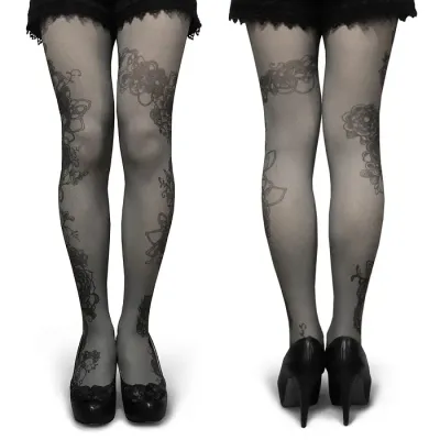 Tangle art tights -flow- (monochrome)
