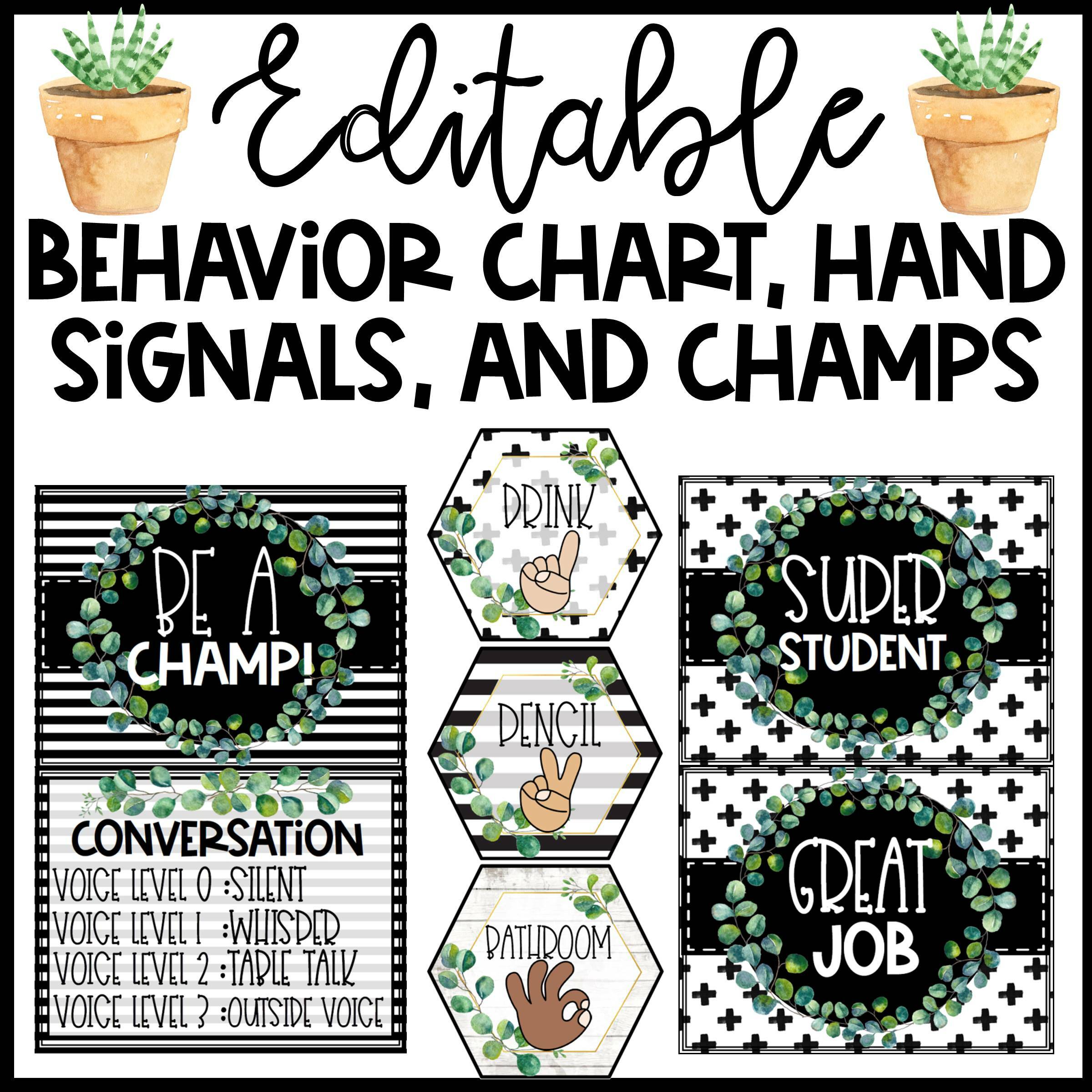 Boho Farmhouse Classroom Management Behavior Chart Hand Signals And Champs