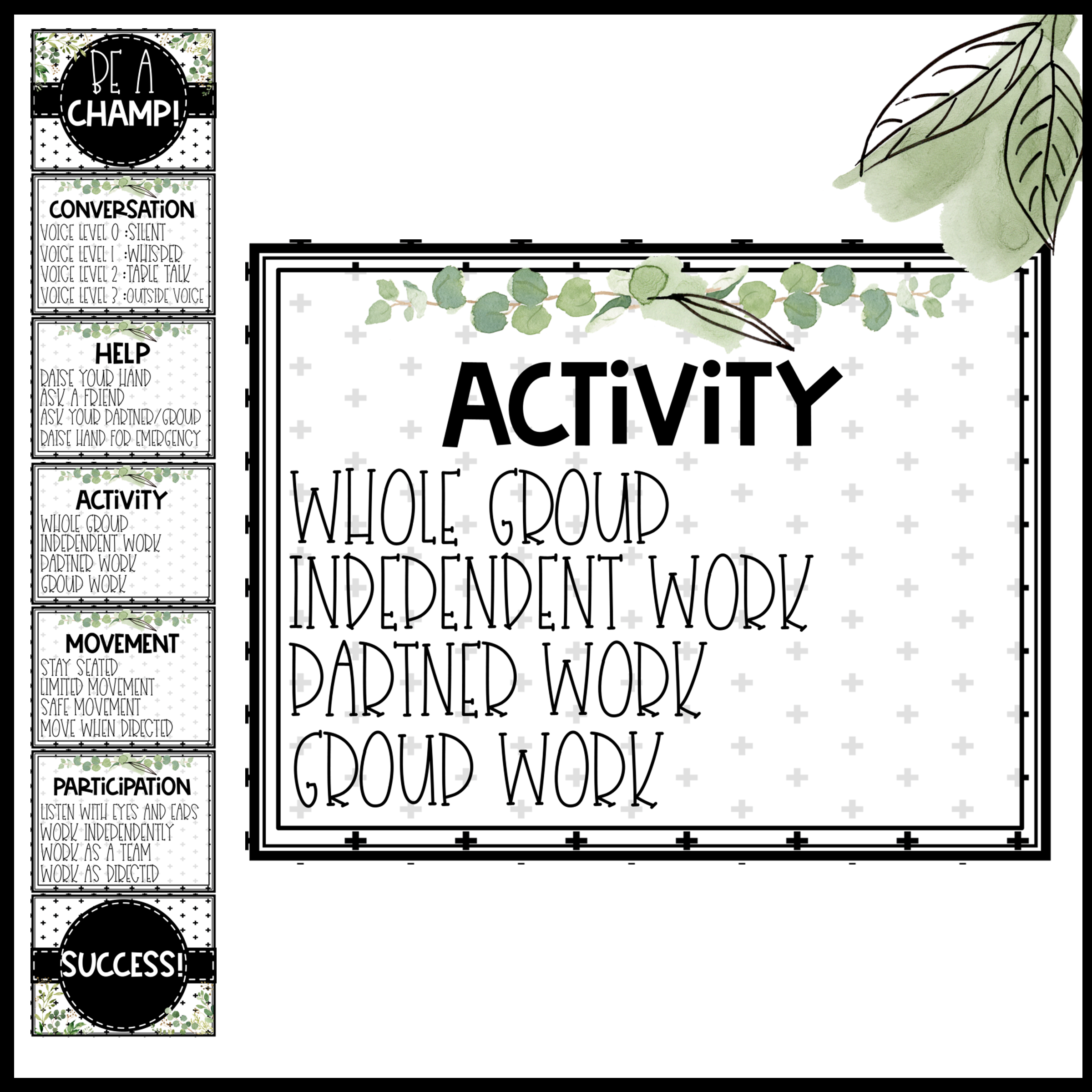 Tile Farmhouse Classroom Management Champs Hand Signals And Behavior Chart