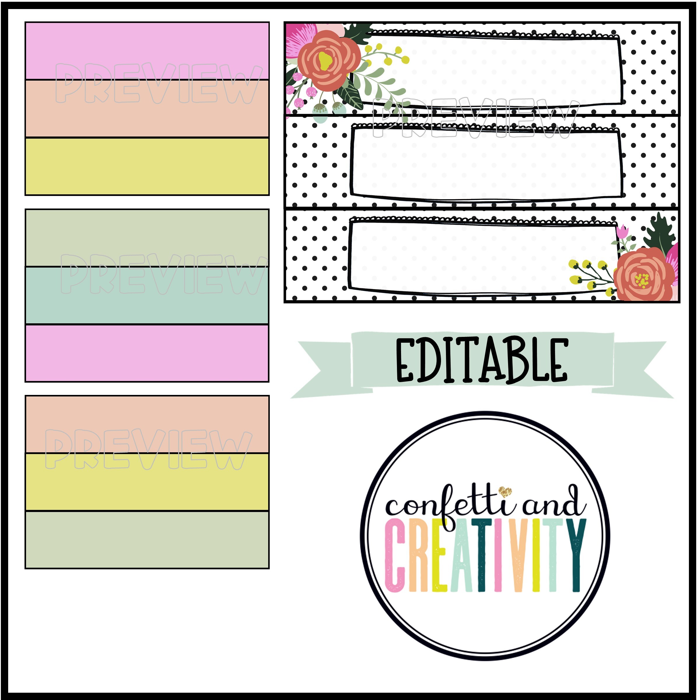 Farmhouse Floral Editable 10 Drawer Cart Labels