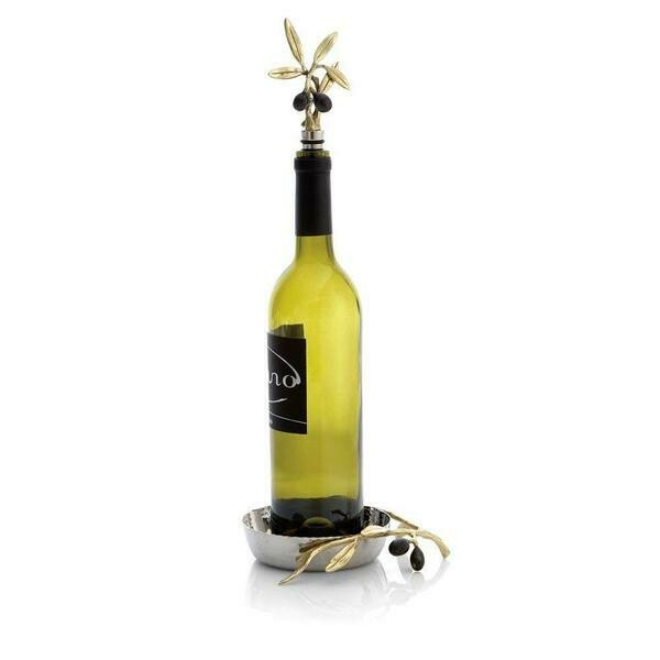 Aram Olive Branch Wine Coaster &amp; Stopper Set