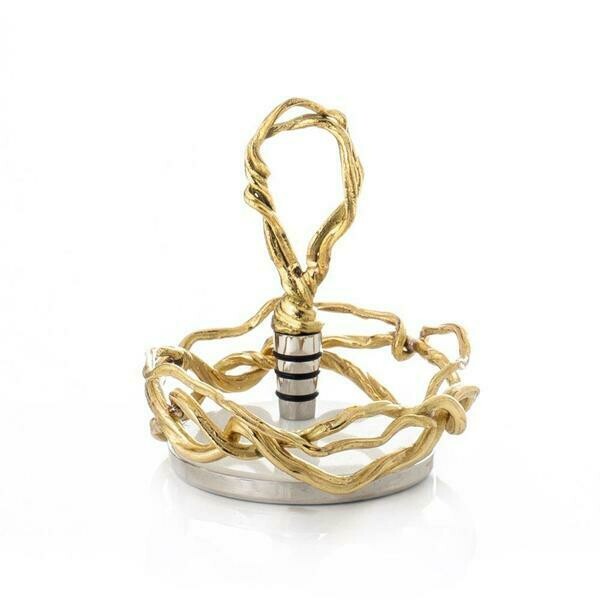 Aram Wisteria Gold Wine Coaster &amp; Stopper Set