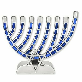 Blue Mosaic Aluminum Menorah with Star