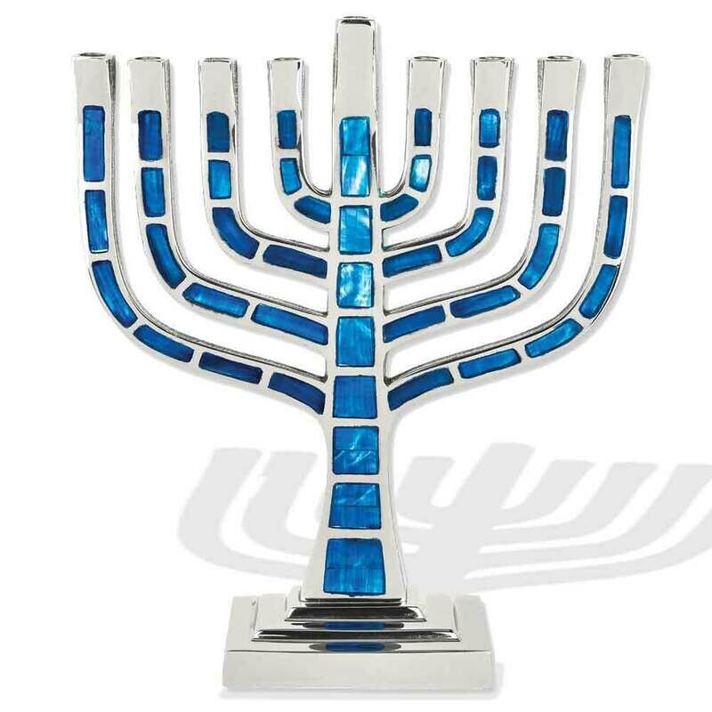 Blue Mosaic Kenesset Aluminum Menorah
