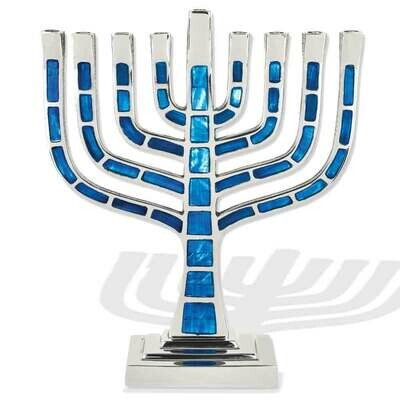 Blue Mosaic Kenesset Aluminum Menorah
