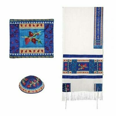 Emanuel Pomegranate Applique Tallit Set - Multicolor