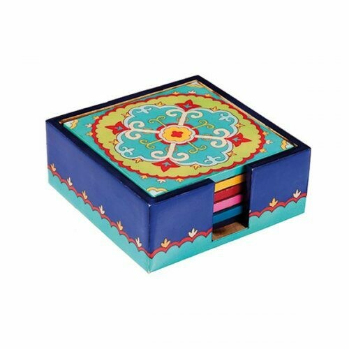 Emanuel Painted Wooden Drink Coasters - Oriental Style