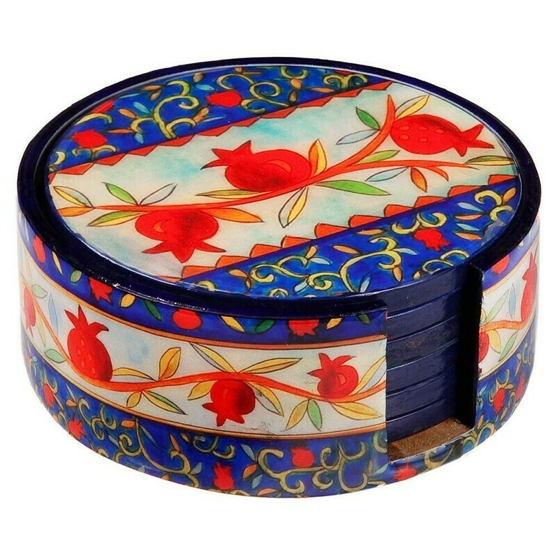 Emanuel Painted Wood Coasters - Pomegranate