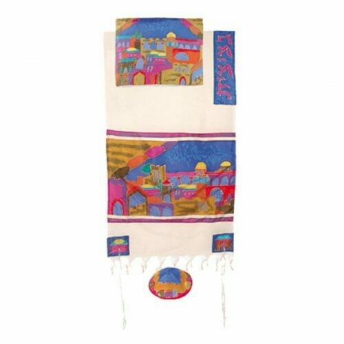 Emanuel Cotton/Silk Tallit Set - Multicolor Jerusalem