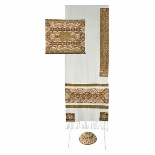 Emanuel Embroidered Symbols Tallit Set - Gold