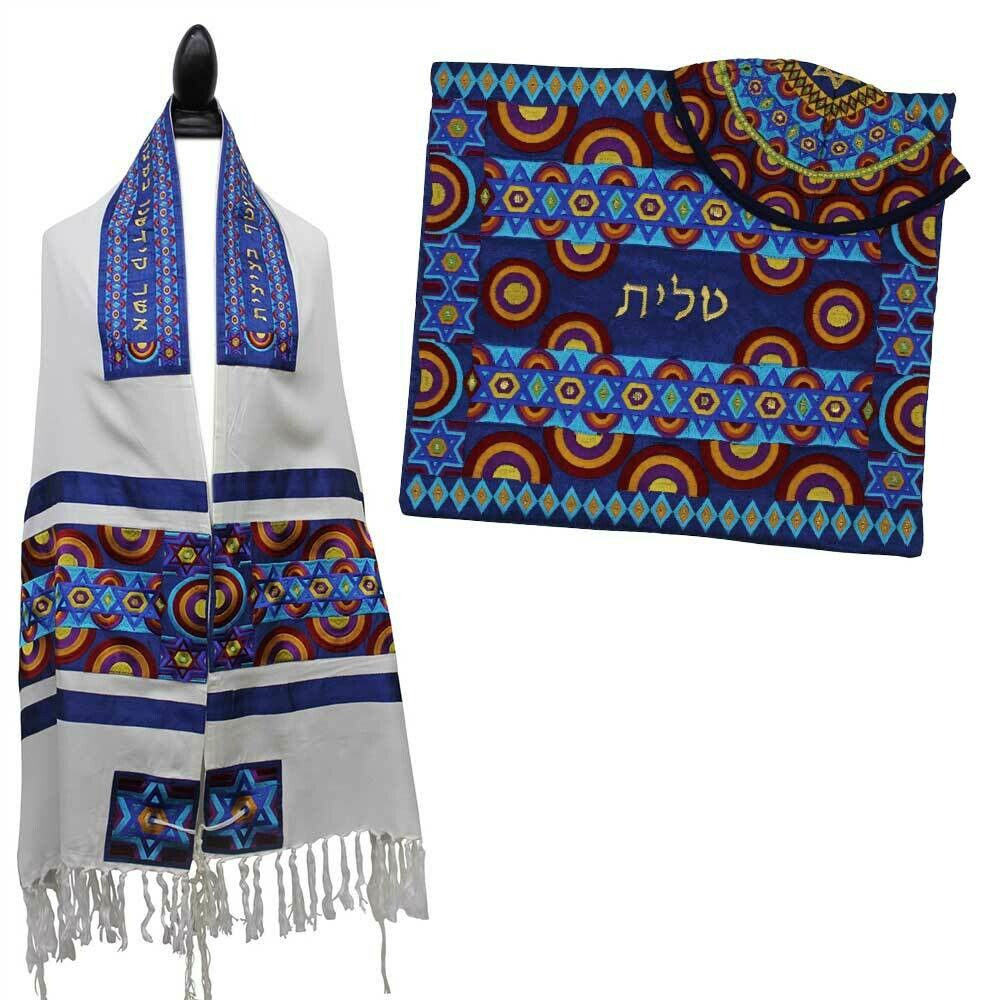 Emanuel Embroidered Symbols Tallit Set - Multicolor