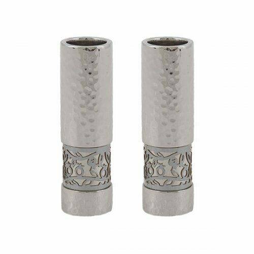 Emanuel Hammmered Round Candlesticks - Silver Pomegranate