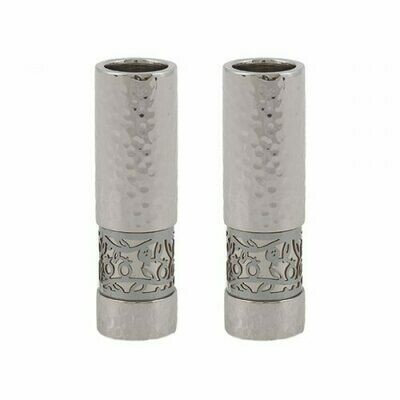 Emanuel Hammmered Round Candlesticks - Silver Pomegranate