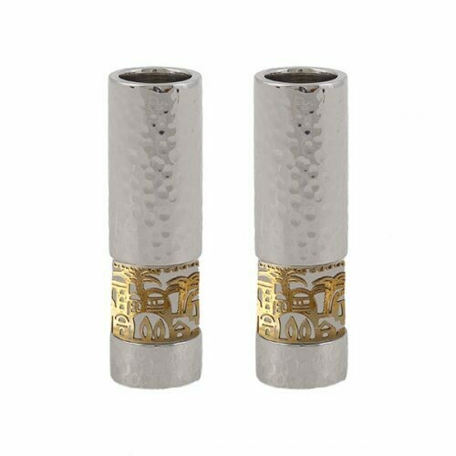 Emanuel Hammmered Round Candlesticks - Gold Jerusalem