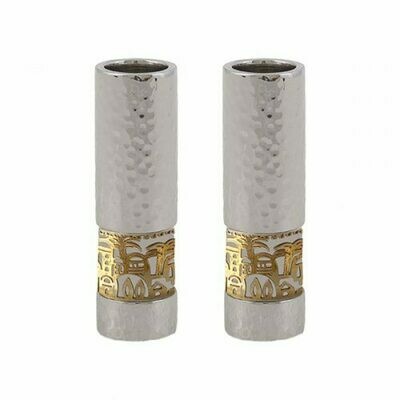 Emanuel Hammmered Round Candlesticks - Gold Jerusalem