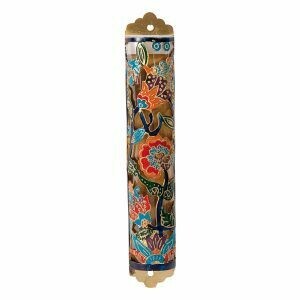 Emanuel Metal Etched Mezuzah - Multicolor Flowers
