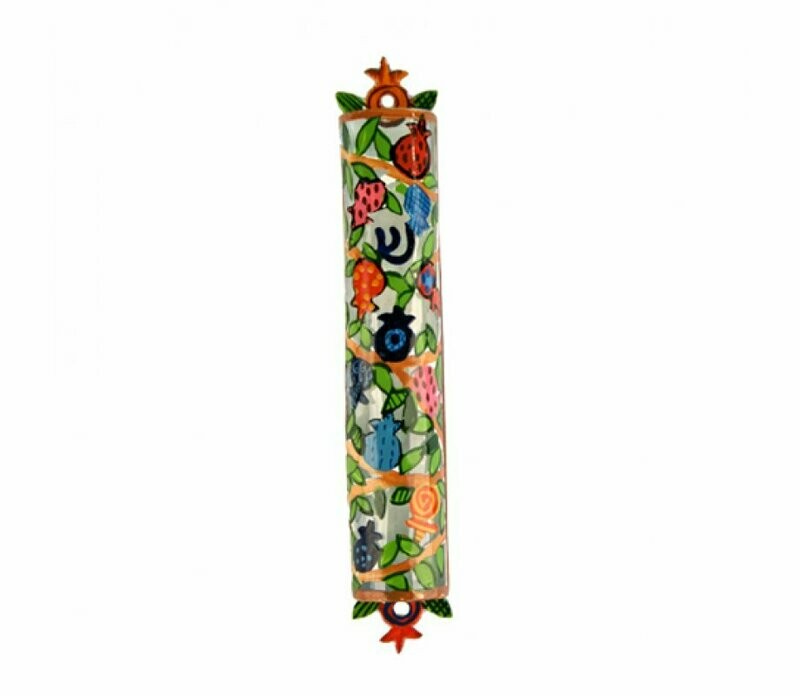 Emanuel Metal Etched Mezuzah - Pomegranates